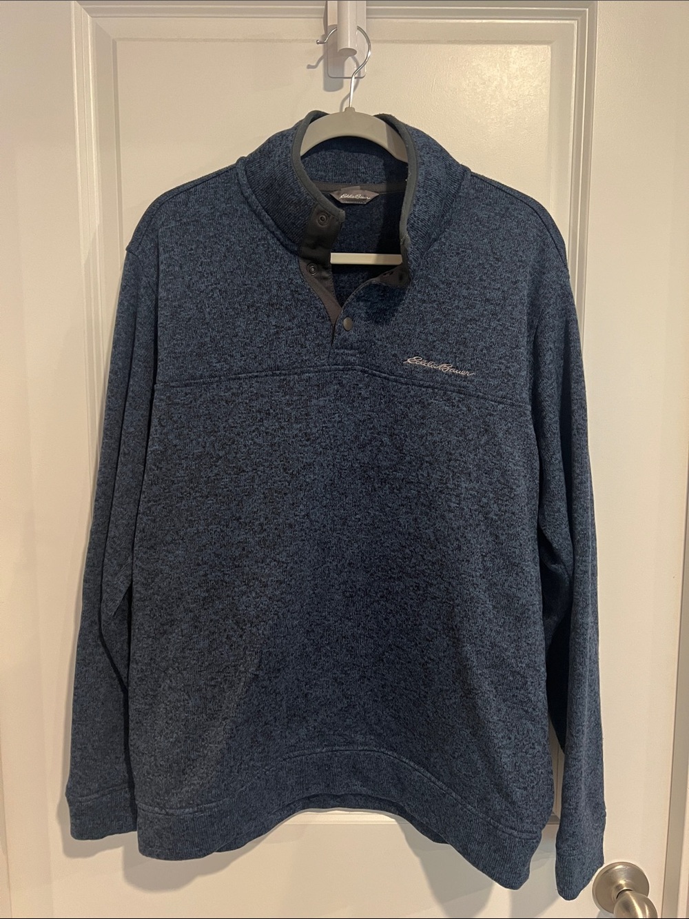 Eddie Bauer Men’s Heathered Navy Snap-Quarter Pullover